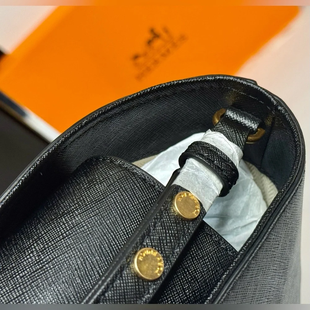 🆕TORY BURCH Emerson Saffiano Leather MD Convertible Bucket Bag ~Black~ 2inONE